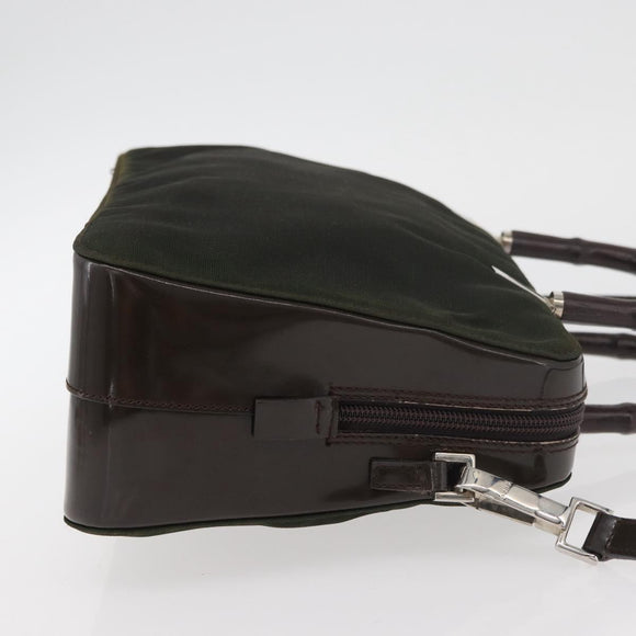 GUCCI Bamboo Hand Bag Nylon 2way Green Silver Auth hk3678