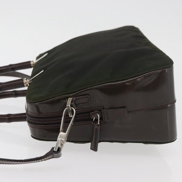 GUCCI Bamboo Hand Bag Nylon 2way Green Silver Auth hk3678
