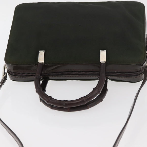 GUCCI Bamboo Hand Bag Nylon 2way Green Silver Auth hk3678