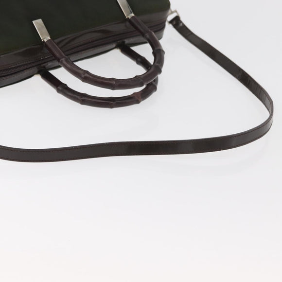 GUCCI Bamboo Hand Bag Nylon 2way Green Silver Auth hk3678