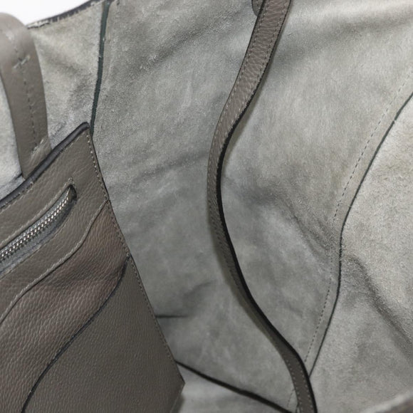 CELINE Cabas Phantom Tote Bag Leather Gray Silver Auth hk3679