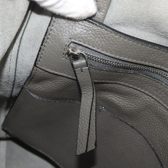 CELINE Cabas Phantom Tote Bag Leather Gray Silver Auth hk3679