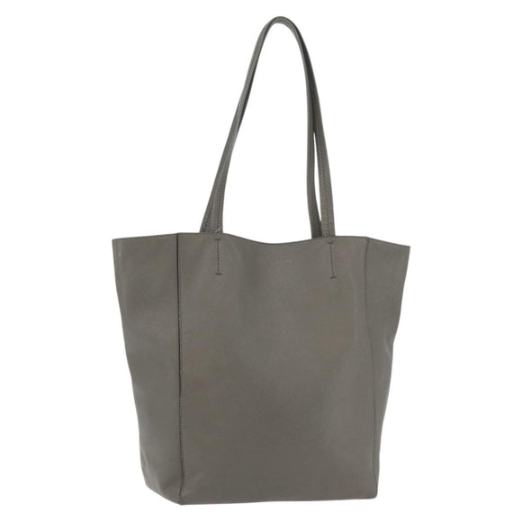 CELINE Cabas Phantom Tote Bag Leather Gray Silver Auth hk3679