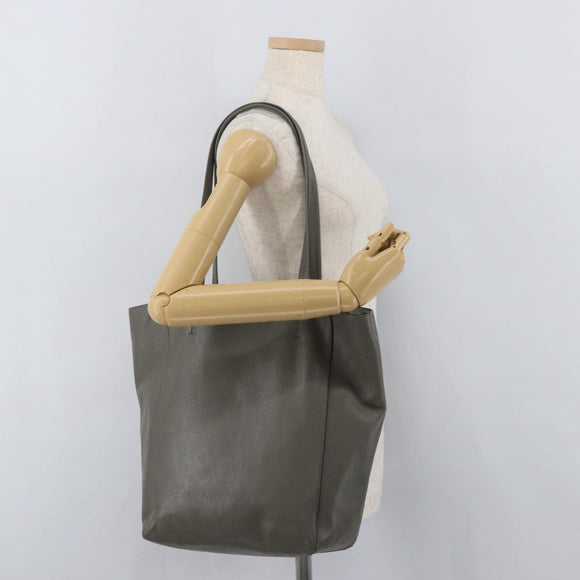 CELINE Cabas Phantom Tote Bag Leather Gray Silver Auth hk3679