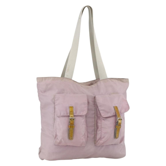 PRADA Tote Bag Nylon Pink Silver Auth hk3682