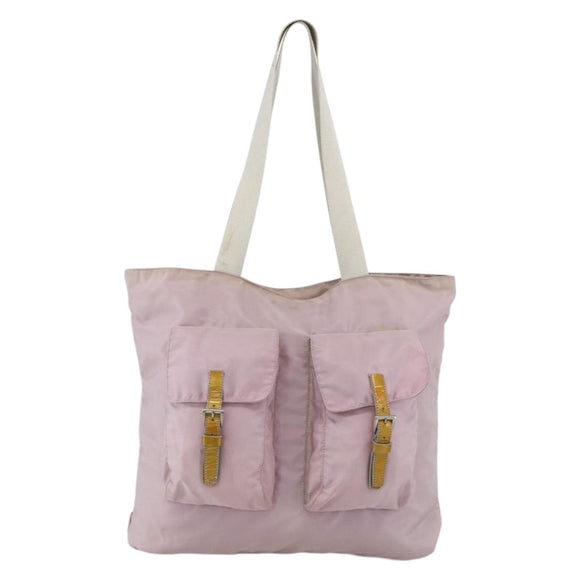 PRADA Tote Bag Nylon Pink Silver Auth hk3682