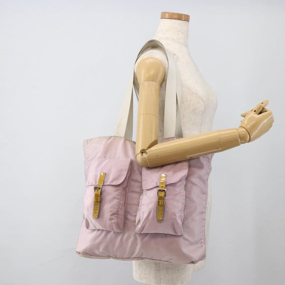PRADA Tote Bag Nylon Pink Silver Auth hk3682