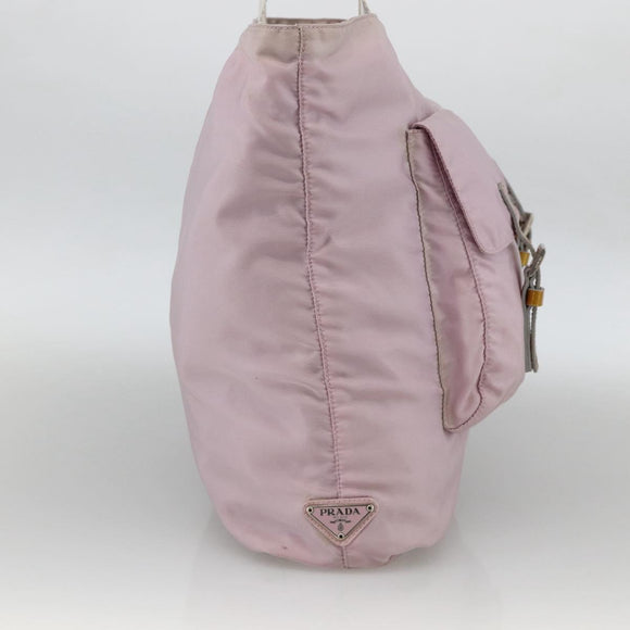 PRADA Tote Bag Nylon Pink Silver Auth hk3682