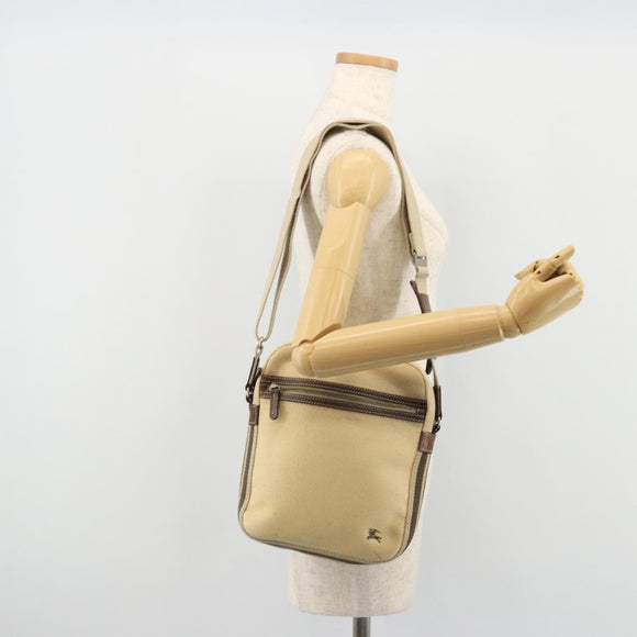 BURBERRY Blue Label Shoulder Bag Canvas Beige Silver Auth hk3692