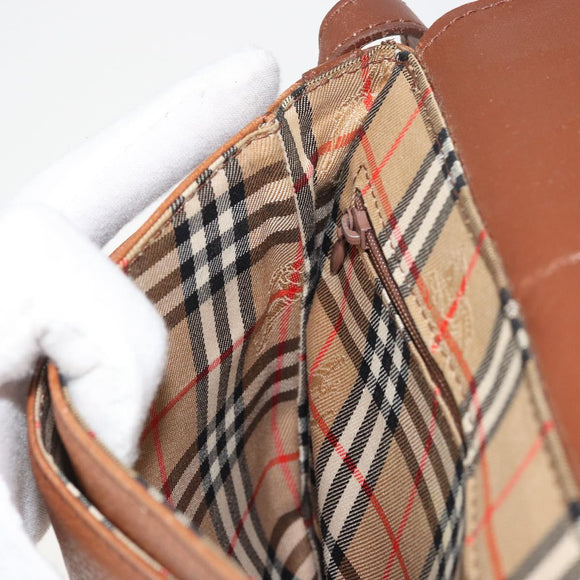 Burberrys Shoulder Bag Leather Brown Gold Auth hk3693