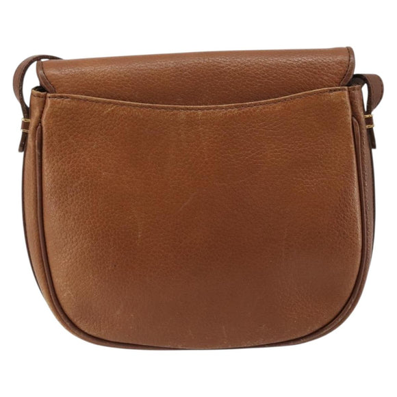 Burberrys Shoulder Bag Leather Brown Gold Auth hk3693