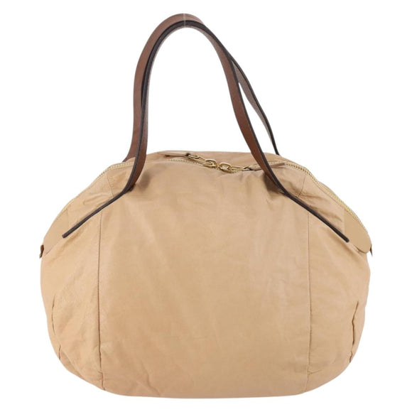 CELINE Hand Bag Leather Beige Gold Auth hk3694A