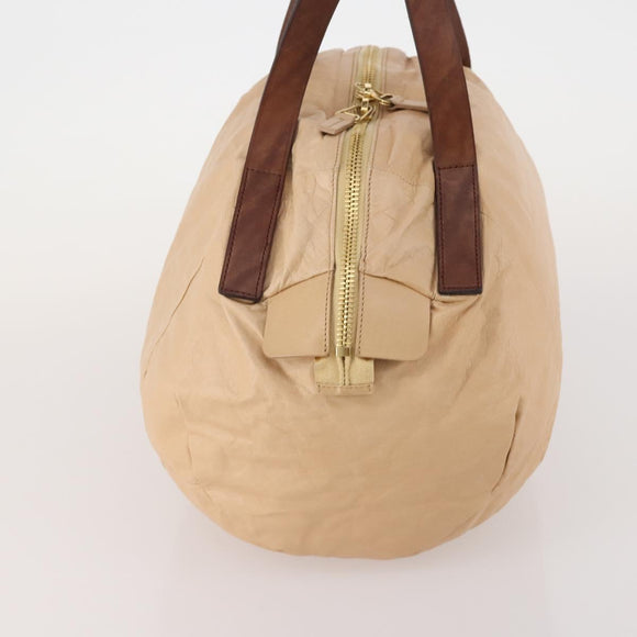 CELINE Hand Bag Leather Beige Gold Auth hk3694A