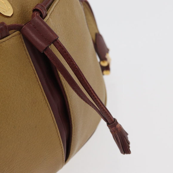CARTIER Shoulder Bag Leather Beige Gold Auth hk3696A