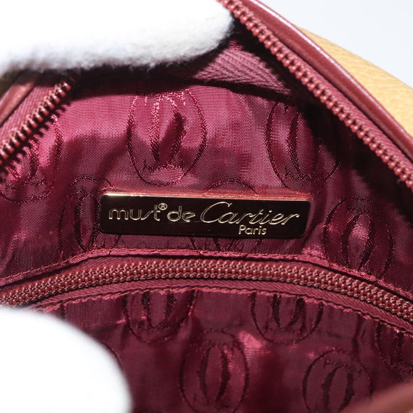 CARTIER Shoulder Bag Leather Beige Gold Auth hk3696A