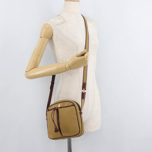 CARTIER Shoulder Bag Leather Beige Gold Auth hk3696A