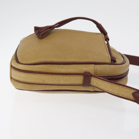 CARTIER Shoulder Bag Leather Beige Gold Auth hk3696A