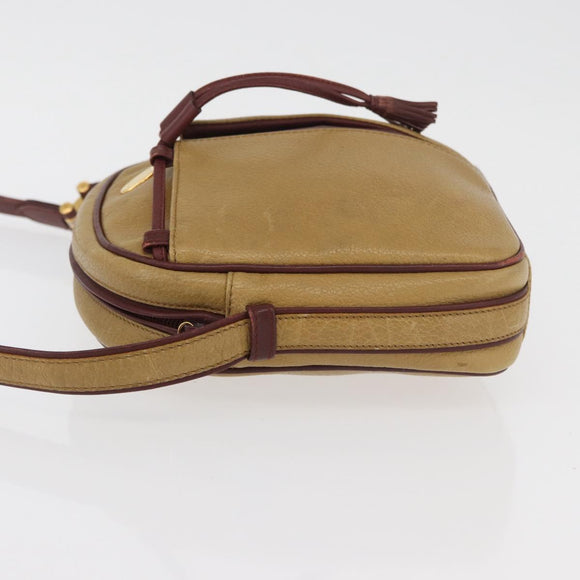 CARTIER Shoulder Bag Leather Beige Gold Auth hk3696A