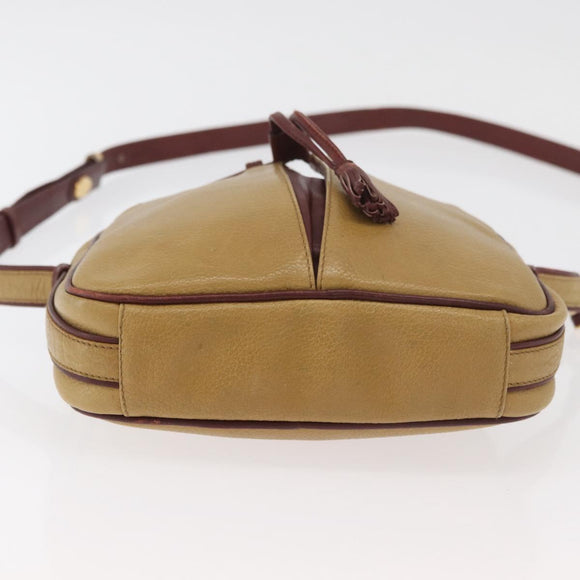 CARTIER Shoulder Bag Leather Beige Gold Auth hk3696A