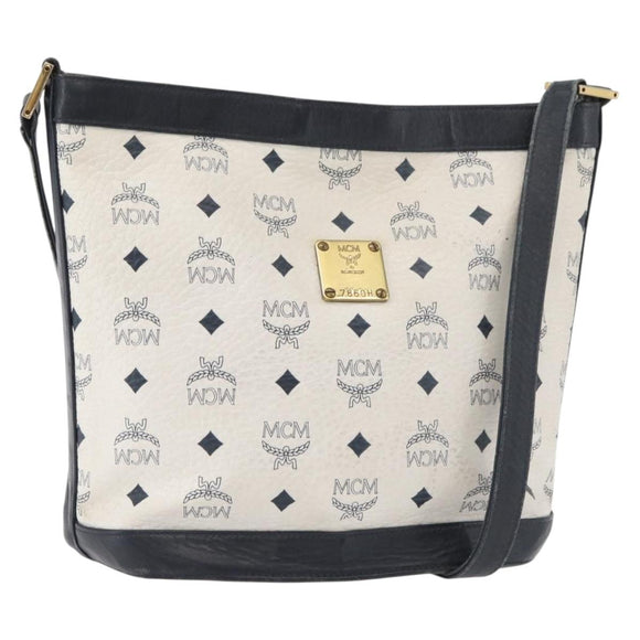 MCM Vicetos Logogram Shoulder Bag PVC White Gold Auth hk3702