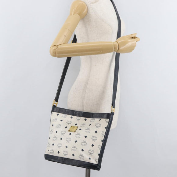 MCM Vicetos Logogram Shoulder Bag PVC White Gold Auth hk3702