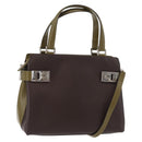 Salvatore Ferragamo Gancini Bag Patent leather 2way Brown Silver Auth hk3704-1