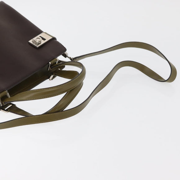 Salvatore Ferragamo Gancini Bag Patent leather 2way Brown Silver Auth hk3704