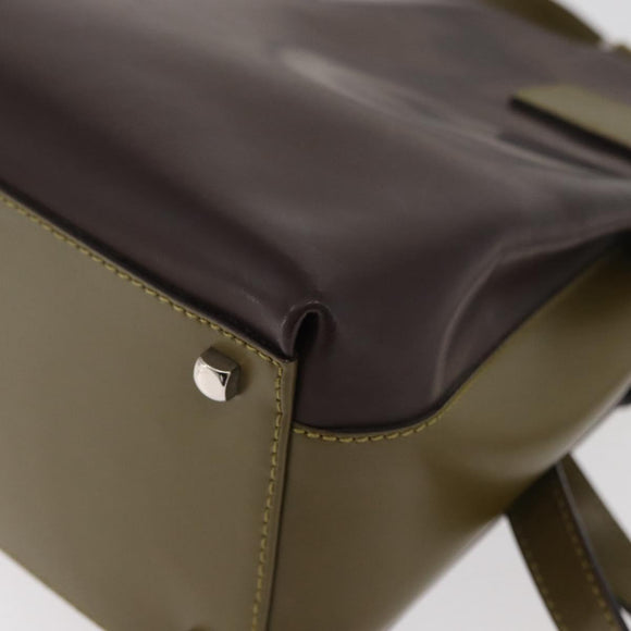 Salvatore Ferragamo Gancini Bag Patent leather 2way Brown Silver Auth hk3704