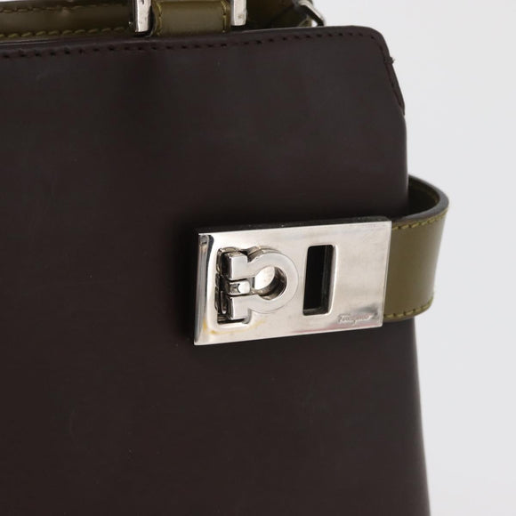 Salvatore Ferragamo Gancini Bag Patent leather 2way Brown Silver Auth hk3704