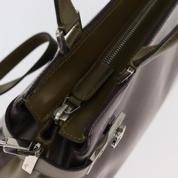 Salvatore Ferragamo Gancini Bag Patent leather 2way Brown Silver Auth hk3704