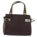 Salvatore Ferragamo Gancini Bag Patent leather 2way Brown Silver Auth hk3704-13