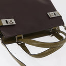 Salvatore Ferragamo Gancini Bag Patent leather 2way Brown Silver Auth hk3704-7