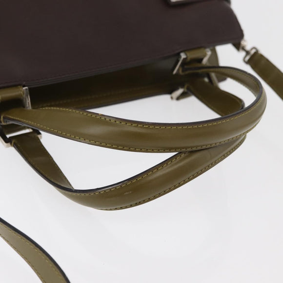 Salvatore Ferragamo Gancini Bag Patent leather 2way Brown Silver Auth hk3704