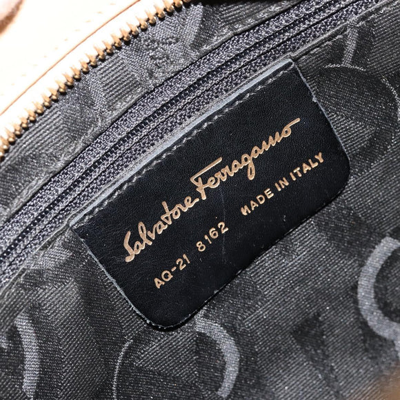 Salvatore Ferragamo Gancini Shoulder Bag Leather Beige Gold Auth hk3706