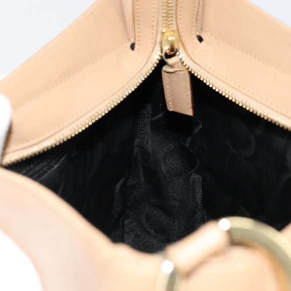 Salvatore Ferragamo Gancini Shoulder Bag Leather Beige Gold Auth hk3706