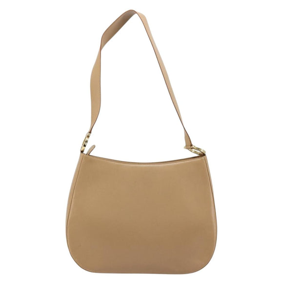 Salvatore Ferragamo Gancini Shoulder Bag Leather Beige Gold Auth hk3706