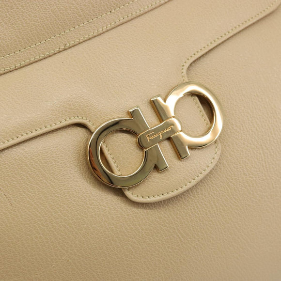Salvatore Ferragamo Gancini Tote Bag Leather Beige Gold Auth hk3707