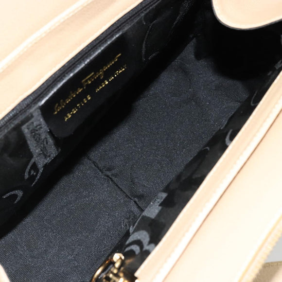 Salvatore Ferragamo Gancini Tote Bag Leather Beige Gold Auth hk3707