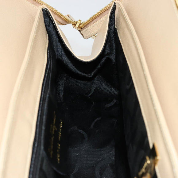 Salvatore Ferragamo Gancini Tote Bag Leather Beige Gold Auth hk3707