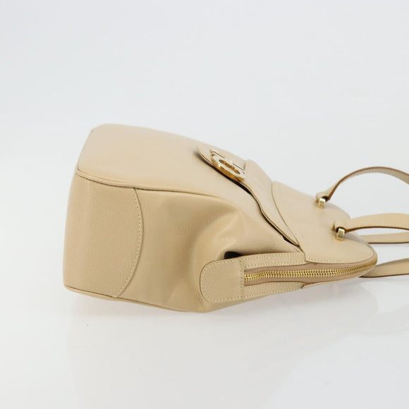 Salvatore Ferragamo Gancini Tote Bag Leather Beige Gold Auth hk3707
