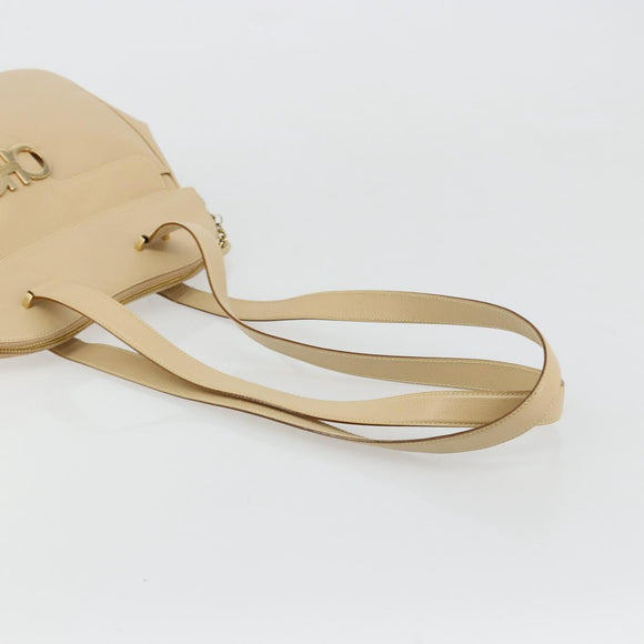 Salvatore Ferragamo Gancini Tote Bag Leather Beige Gold Auth hk3707