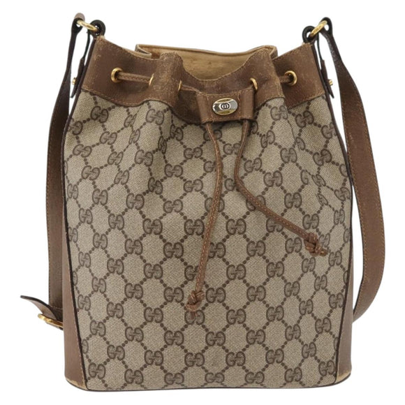 GUCCI GG Supreme Web Sherry Line Shoulder Bag PVC Beige Gold Red Auth hk3712