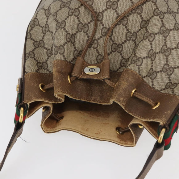 GUCCI GG Supreme Web Sherry Line Shoulder Bag PVC Beige Gold Red Auth hk3712