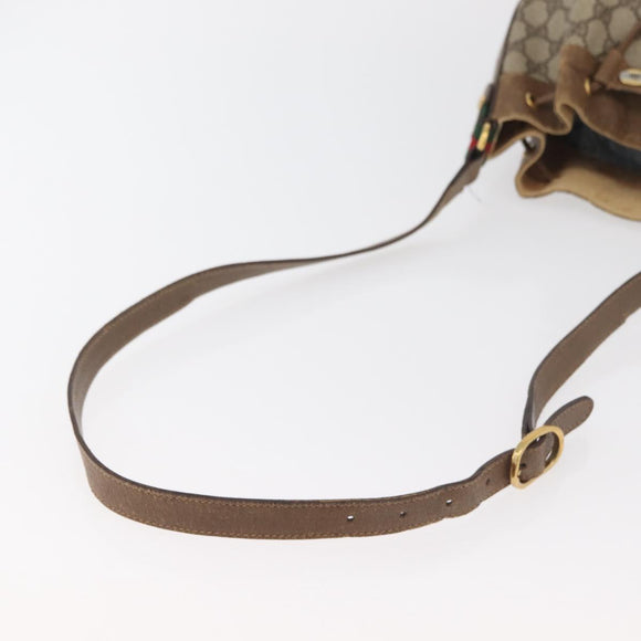 GUCCI GG Supreme Web Sherry Line Shoulder Bag PVC Beige Gold Red Auth hk3712