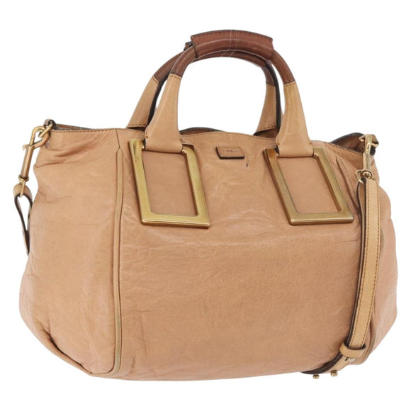 Chloe Etel Hand Bag Leather 2way Beige Gold Auth hk3719A