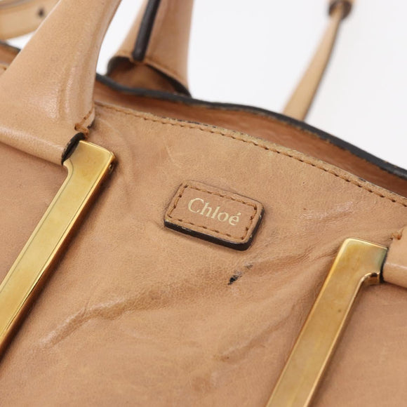 Chloe Etel Hand Bag Leather 2way Beige Gold Auth hk3719A