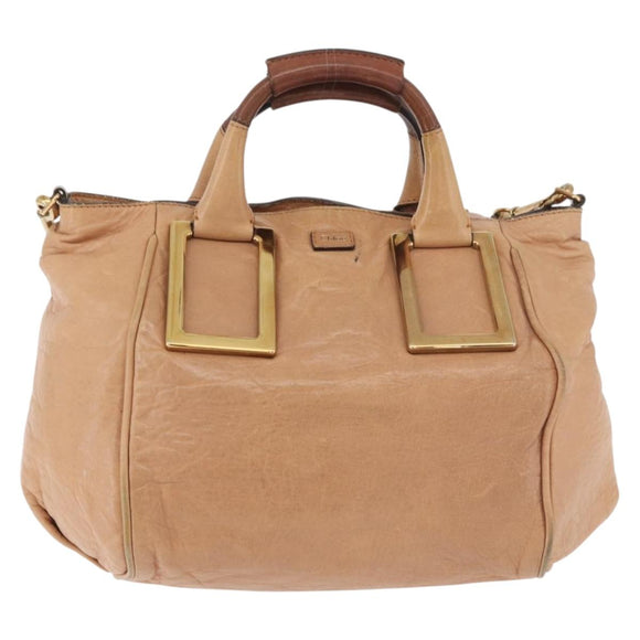 Chloe Etel Hand Bag Leather 2way Beige Gold Auth hk3719A