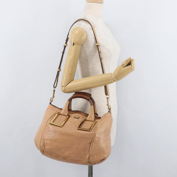 Chloe Etel Hand Bag Leather 2way Beige Gold Auth hk3719A