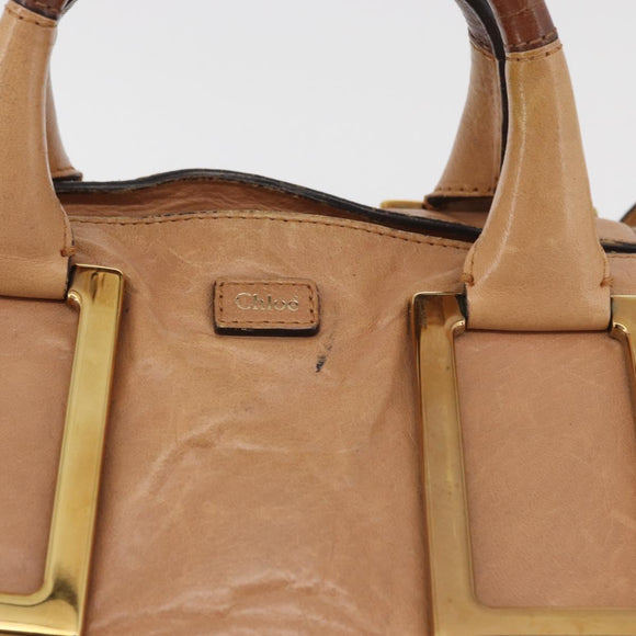 Chloe Etel Hand Bag Leather 2way Beige Gold Auth hk3719A