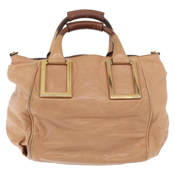 Chloe Etel Hand Bag Leather 2way Beige Gold Auth hk3719A